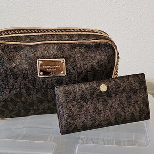 Michael Kors Monogram Crossbody and Wallet